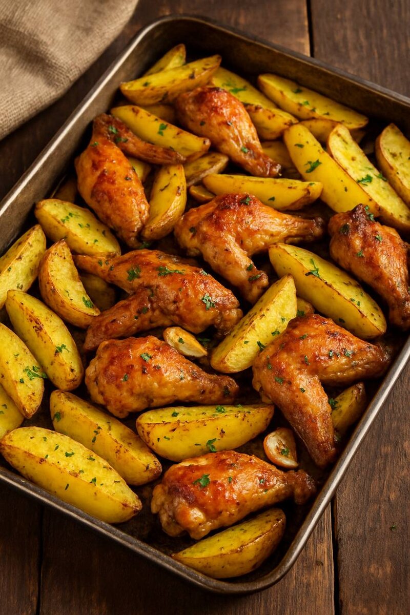 Картофель по-деревенски с чесноком и куриными крылышками: простота и вкус
